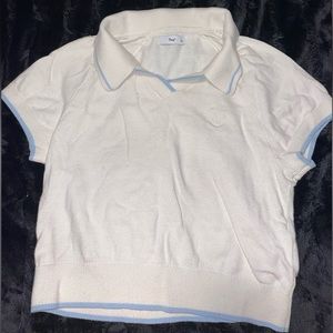 Tna cream and blue women’s cropped collared tee shirt size small
